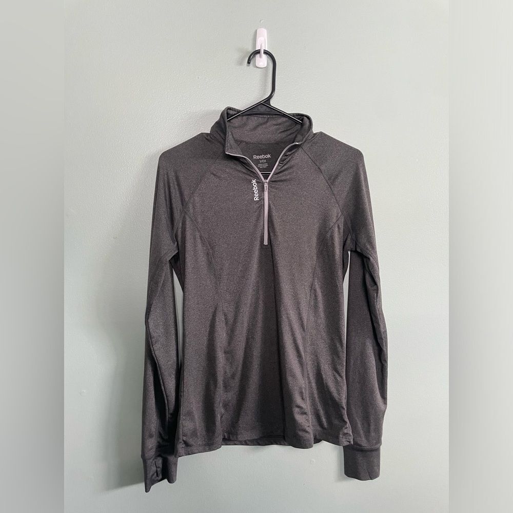 Reebok Grey Athletic Quarter Zip Workout Long Sleeve Tee SZ S